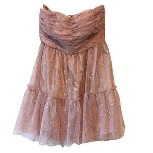 As U Wish Strapless Champaign Pink/Gold Shimmer Tulle‎ Mini Dress Size 3 Juniors